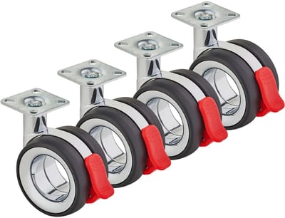 SOTECH set van 4 premium meubelwielen Düsseldorf Ø 75 mm (hoogte 98,5 mm, chroom/zwart, met rem, montageplaat 47 x 47 mm) Designwielen - Breng beweging en stijl in uw meubels