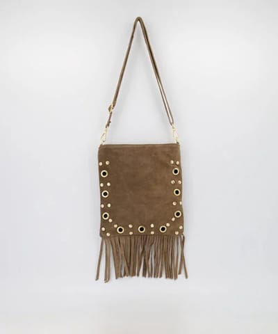 Teatro - Indigo - Crossbodytas - Suede - Leer - Taupe - Gouden Details