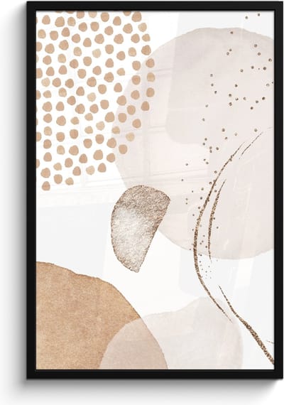 Poster in lijst - Fotolijst 60x90 cm - Posters - Watercolor - Pastel - Beige - Abstract - Modern - Posterlijst zwart - Wanddecoratie badkamer - Muurdecoratie WC - Decoratieve accessoires - Toilet muur decoratie