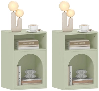 Stervia Nachtkastjes - Set Van 2 - Bijzettafel - Open Nachtkastjes - 35 Kg Laadvermogen - Lichtgroen - 40 x 30 x 60 cm
