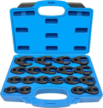 19-delige 3/8" en 1/2" Drive Crowfoot Flare Nut Sleutelset, 8-32mm Metalen Open Eind Sleutels, Voor Tensioner en Onderhoud
