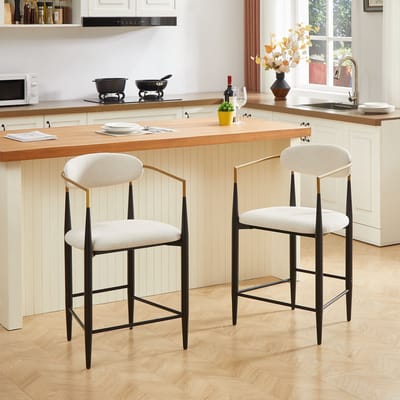 MODFU Barstoelen Met Armleuningen - Franse Landelijke Stijl - Voor Keukeneiland - Stoffen Bekleding - Beige