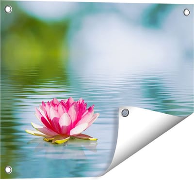 Gards Tuinposter Roze Lotusbloem op het Water - 50x40 cm - Tuindoek - Tuindecoratie - Wanddecoratie buiten - Tuinschilderij