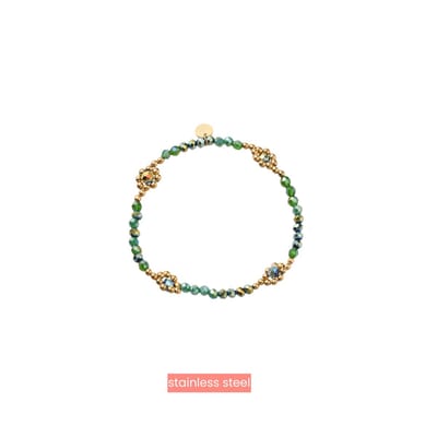 Day&Eve by Go Dutch Label Armband (Sieraad) Elastisch Bloemen Kralen Groen