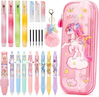 SnelShoppen - Kawaii School Spullen Set voor Meisjes, Unicorn Pennenzak, Schrijfbenodigdheden, Roze, 5-9 Jaar, Perfect Cadeau voor School en Feest