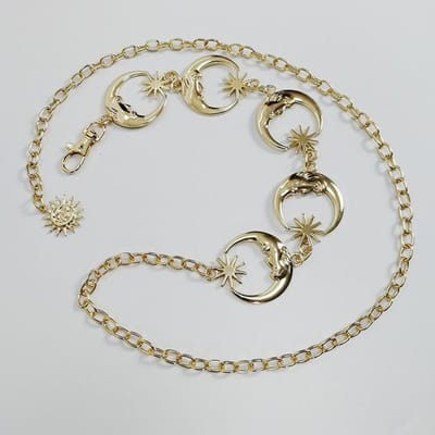 Harajuku Punk Maan Metaal Riemen Dames Vintage Hoge Taille Ketting Taille Riemen Gotische Maan Zon Zilveren Hanger Riemen Vrouwelijk 132cm beige
