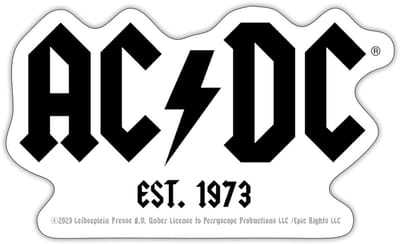 AC/DC Zwart Logo Est. 1973 Sticker maat S (10 x 10 cm)