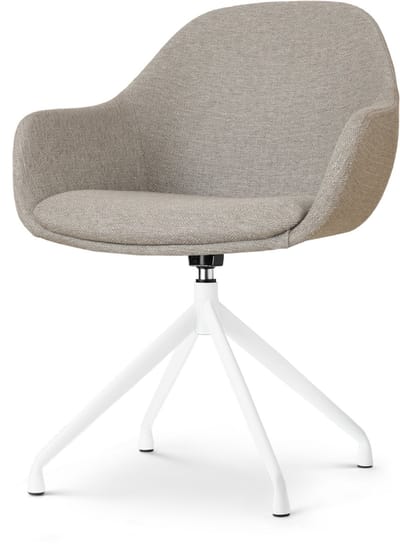 Nolon Nola-Mae Eetkamerstoel Draaibaar Warm Grijs - met Armleuning - Stof - Wit Onderstel - Design - Scandinavisch - Comfortabel