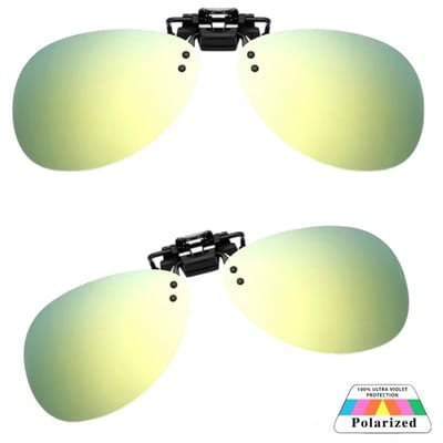 Fako Sunglasses® - Clip On Voorzet Zonnebril Piloot - Overzet Clip-on - Polariserend - Polarized - Piloten Bril - Opklapbaar - 136x50mm - Spiegel Goud