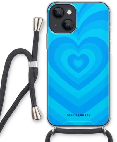 Case Company® - Hoesje met koord geschikt voor iPhone 13 mini hoesje met Koord - Hart Blauw - Telefoonhoesje met Zwart Koord - Bescherming aan alle Kanten en Over de Schermrand