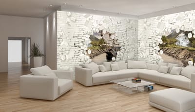 Fotobehang Vlies Muur, Boot | Wit | GROOT 624x219cm