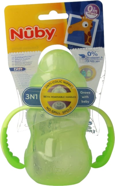 Nuby Trainingsfles anti lekspeen en anti lektuit 0+ 1 Stuks