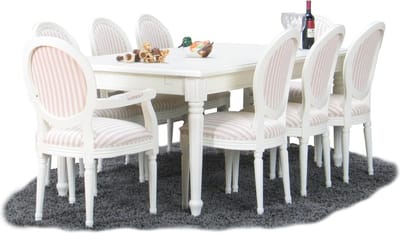 Mozart Rococo - Eethoek met 8 stoelen - 100x180 cm - Wit