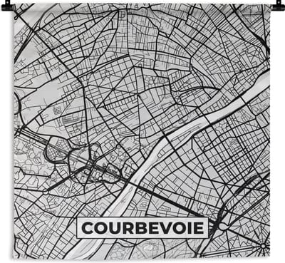Wandkleed - Wanddoek - Stadskaart - Frankrijk - Kaart - Courbevoie - Plattegrond - 180x180 cm - Wandtapijt