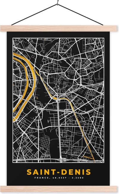 Posterhanger incl. Poster 40x60 cm - Schoolplaat - Frankrijk – Plattegrond – Kaart – Saint-Denis – Stadskaart - Textielposter - Blanke latten - Stadskaart