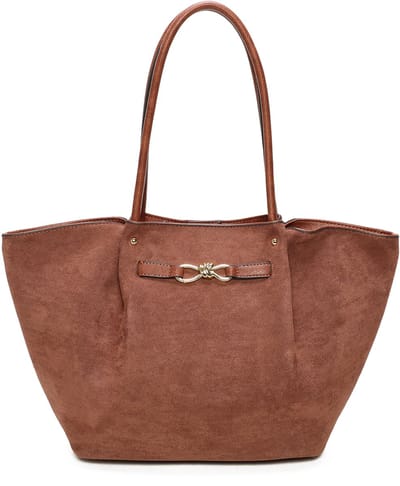 Trendy handtas / shopper - Ines Delaure - suede look - camel