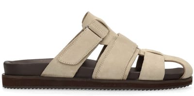 Manfield - Heren - Beige suède slippers - Maat 41