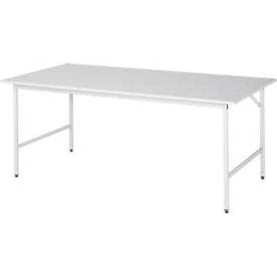 Rau ESD-werktafel Jerry, handmatig in hoogte verstelbaar, 28 mm spaanplaat met melamine coating, tot 300 kg, B 2000 x D 1000 x H 800-850 mm, lichtgrijs