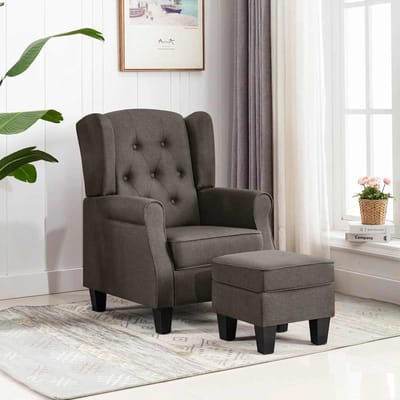vidaXL - Fauteuil - met - voetenbankje - stof - taupe