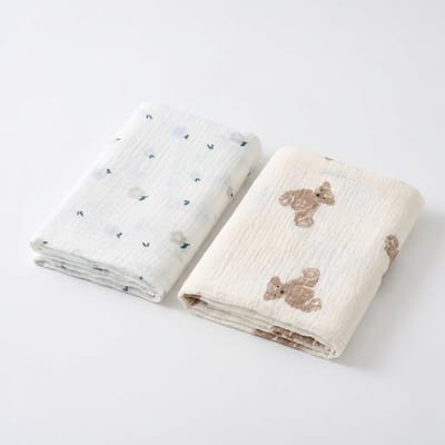 2 Stuks Baby Badhanddoek Katoen – 100x100 cm, Zomer Licht & Ademend, Absorberende Badcape / Inbakerdoek voor Pasgeboren Baby’s.Set-4