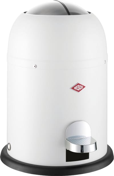 WESCO Mini Master cosmetica-emmer in de kleur matwit, gepoedercoat staalplaat, inhoud 6 liter, kunststof binnenemmer, voetpedaal