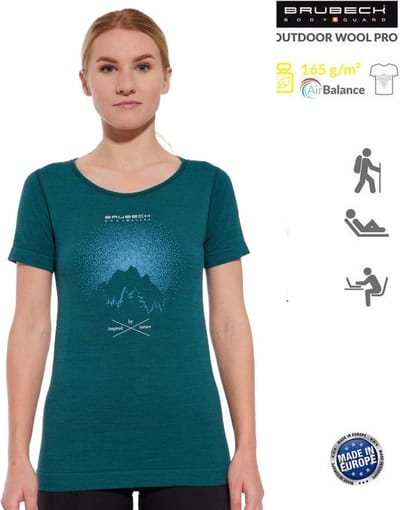 Brubeck Dames Outdoor Wool Pro Shirt – Merino Wol Blend – Lichtgewicht, Ademend & Sneldrogend – Voor Hiking & Wandelen - Groen - S