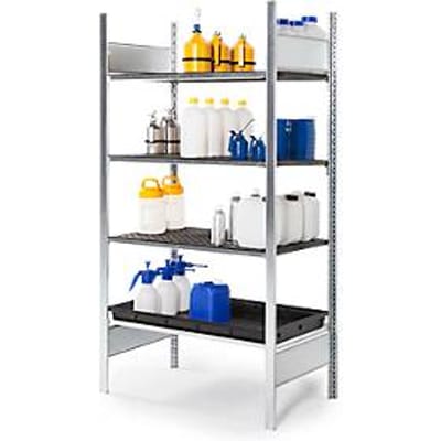Gevaarlijke stoffen rek asecos RSG-K 1064, B 1060 x D 640 x H 2000 mm, met opvangbak van 28 l en 3 roosterplanken van polyethyleen