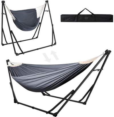 Tuinhangmat en hangmatstoel met inklapbare standaard voor binnen en buiten, draagbare hangmatstandaard voor camping