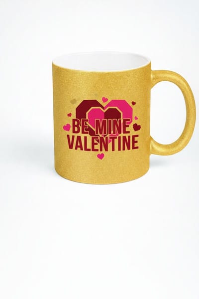 Gouden Glitter Mok 'Be Mine Valentine' - Romantisch Valentijn Cadeau