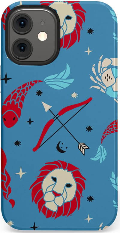Casetastic hoesje geschikt voor Apple iPhone 12 Mini - Dubbellaagse bescherming - Zodiac in verbinding - Fashion Case - Petrol Bordeaux Grijs
