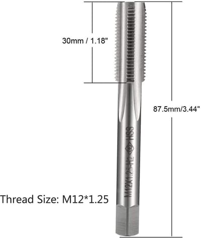 Dailygoods- Schroefdraadkraan M12 x 1,25 mm - HSS Draadfrezen - 3 Fluiten - Handkraan/Machinekraan - Draadlengte 30 mm - Tolerantie H2 - Draadtap