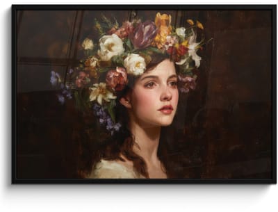 Poster in lijst - Fotolijst 120x80 cm - Posters - Portret - Vrouw - Bloemen - Posterlijst zwart - Decoratie - Wanddecoratie woonkamer - Muurdecoratie slaapkamer