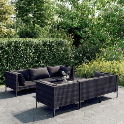 vidaXL - 7-delige - Loungeset - met - kussens - poly - rattan - donkergrijs