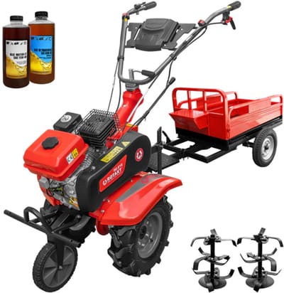 Rotakt Centaur RO81R Motocultor – 8CP 212cc Benzine Motor, 2+1 Versnellingen, Werkbreedte 56–90 cm, Inclusief Frezen, Rubberbanden 4.00x8, Aanhanger & 2L Olie
