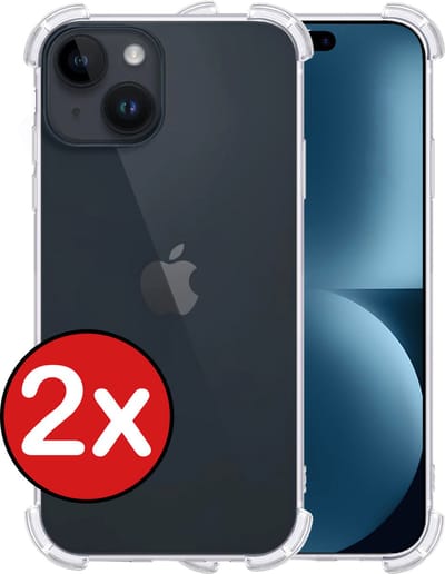 Hoesje - 2 Stuks - Geschikt voor Apple iPhone 15 - Sterk & Shockproof - Back Cover - Siliconen Case - Telefoon Hoes Shock Proof - Telefoonhoes - Transparant