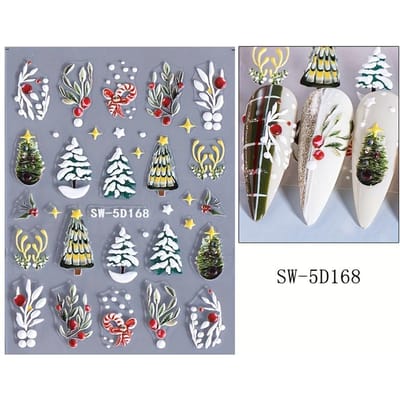 Kerst Nail Art Stickers Decals 1 Vel, Winter Kerstboom Bladeren Patroon Geëmbosseerde Zelfklevende Nagelstickers, DIY Nail Art Decoratie gray