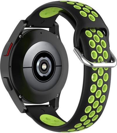 By Qubix Siliconen sportbandje met gesp 20mm Zwart + groen Geschikt voor Samsung Galaxy Watch 7 (40 & 44mm) Galaxy Watch FE Galaxy Watch 6 Galaxy Watch 6 Pro Galaxy Watch 5 5 Pro Galaxy Watch 4 4 Classic Active 2 Watch 3 (41mm)