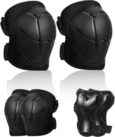 Set van 6 zwarte kniebeschermers voor meisjes, ideaal voor inline skaten, skatebescherming en sportaccessoires voor kinderen van 3 tot 12 jaar