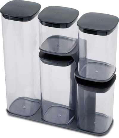 Joseph Joseph Slimme Voorraadbussen - Set van 5 Stuks - Grijs - Voedsel Bewaren