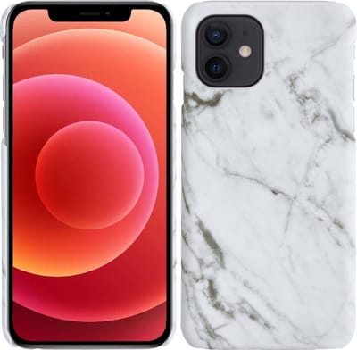 Hoes Geschikt voor iPhone 12 Mini Hoesje Marmer Case Marmeren Cover Hoes Hardcover - Wit