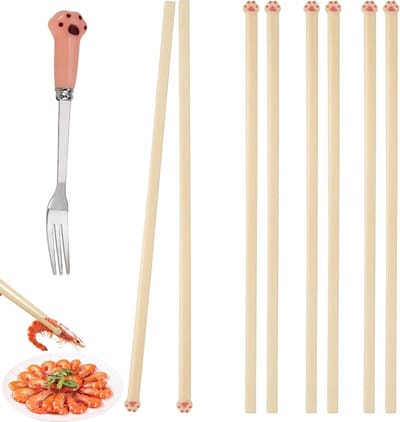 Set van 4 Herbruikbare Eetstokjes met Schattige Kattenpootafdrukken, 24 cm, Antislip, Perfect voor Feestjes, Dierenliefhebbers en Restaurants
