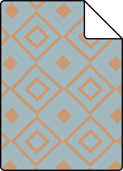 Proefstaal ESTAhome behang ruiten vintage blauw en glanzend koper bruin - 26.5 x 21 cm - 128830-S