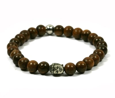 IbizaMen - heren armband - Robles hout 8mm - buddha RVS - 21cm