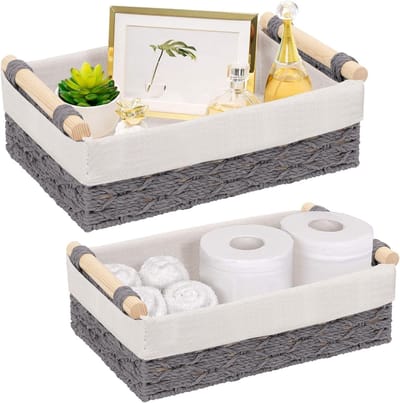 Set van 2 Gevlochten Opbergmanden, Decoratieve Manden voor Badkamer, Keuken en Thuis, Organizer voor Planken en Bureau (Grijs)