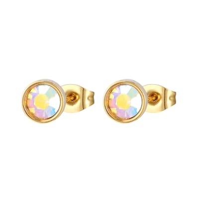 Aramat Jewels | Oorbellen | Goudkleurige AB kristallen oorbellen – 8 mm | | | |8mm | Staal | Kinderen, Volwassenen | Verkleurd niet