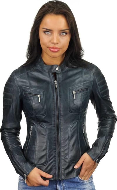 Versano Miami Leren Dames Bikerjack Dames Jas S - Blauw