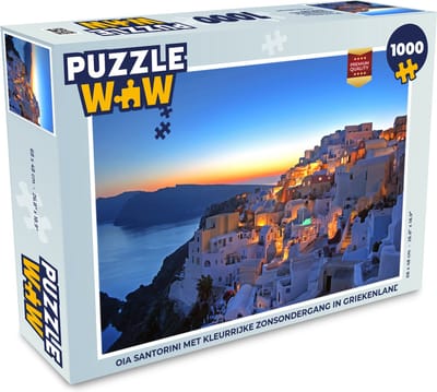 Puzzel Oia Santorini met kleurrijke zonsondergang in Griekenland - Legpuzzel - Puzzel 1000 stukjes volwassenen