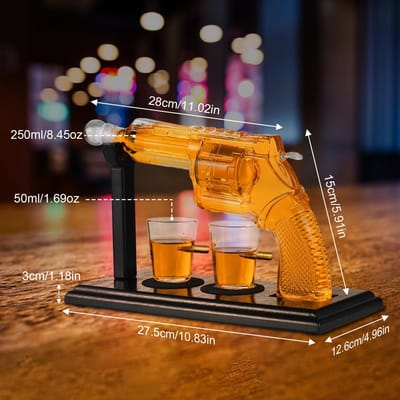 Ensembles de carafe à whisky pour hommes, cadeaux de whisky uniques pour hommes, liqueur fraîche parfaite en forme de pistolet de 8,5 OZ transparent