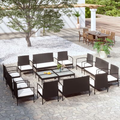 vidaXL - 16-delige - Loungeset - met - kussens - poly - rattan - zwart