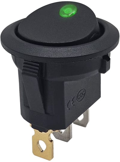 ProRide Wipschakelaar ON-OFF KCD2-12 - 3 pins - Rond - 12V/20A - LED indicator Groen